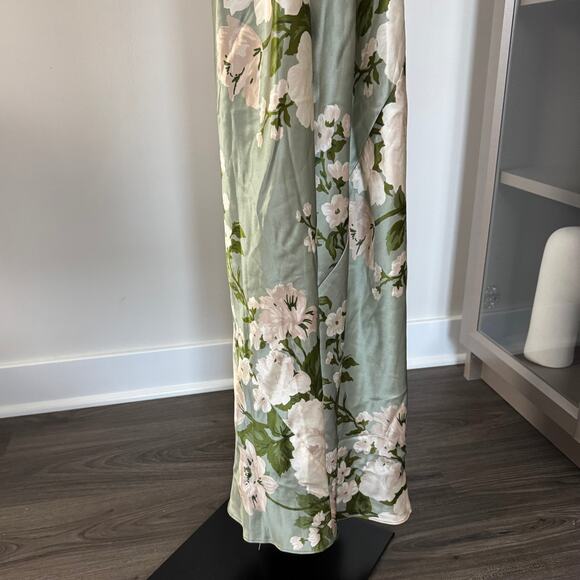 Reformation Anaiis Silk Maxi Dress 0 P NEW Tarragon Floral Open Back High Neck - Picture 5 of 7